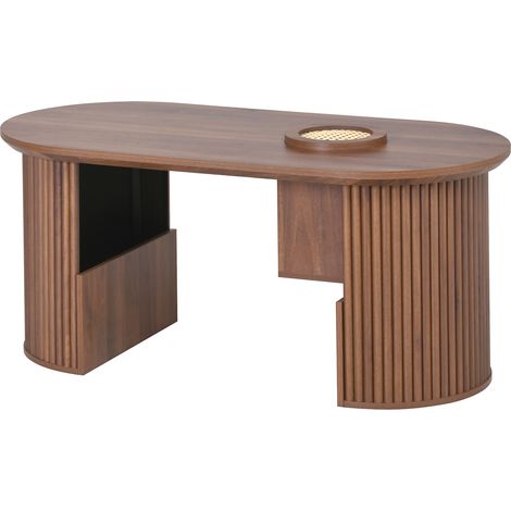 Tavolino da caffè moderno in stile retrò, colore noce, struttura in MDF, 105 x 50 x 46,5 cm (1/5)