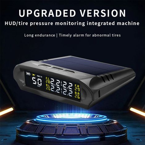 Jeffergarden Affichage tête haute solaire sans fil avec détecteur de pression des pneus, GPS, compteur de vitesse numérique, vitesse, altitude, heure, température, écran LCD, 4 capteurs, fonction alar (1/5)