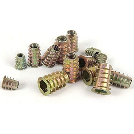 100 inserts filetés en alliage de zinc M4 M5 M6 M8, écrous à tête hexagonale avec collerette, visserie pour bois, lot de 100 pièces (M4X8) (1/3)