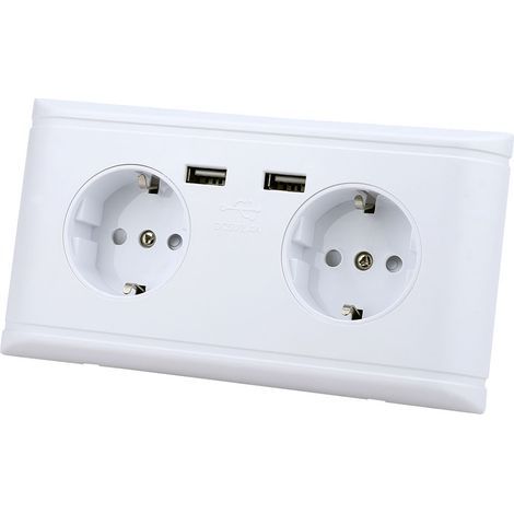 Prise Murale EU Multifonction avec Double Port USB pour Charge Téléphone 250V (1/5)