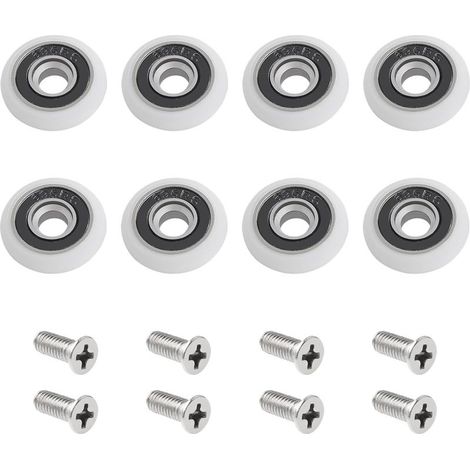 Pack de 8 rouleaux pour porte de douche avec vis M5, guides courbes blanches avec roues excentriques, roues et rouleaux de rechange pour portes coulissantes en verre, 23 mm (1/4)
