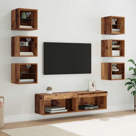 TV-Schränk mit LED-Lichtleisten Wandmontiert 8 pcs Altholz Glas (1/5)