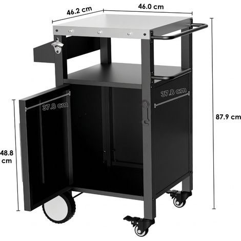 Chariot pour barbecue, table de barbecue avec espace de rangement, desserte roulante, chariot barbecue avec crochets et étagère à épices pour accessoires de barbecue, noir (1/5)