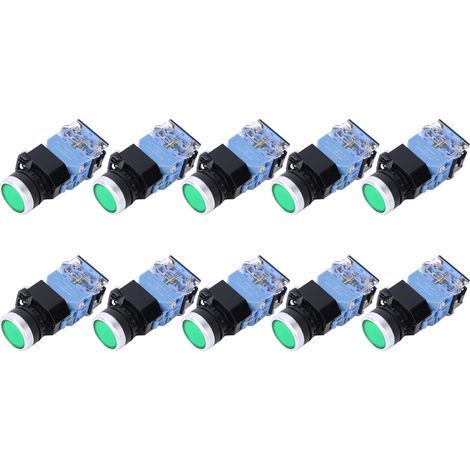 10 Pcs BEM38-11D Interrupteur à Bouton Auto-Réarmable Plat 1 Marche 1 Arrêt 22mm (Lumière Verte) (1/5)