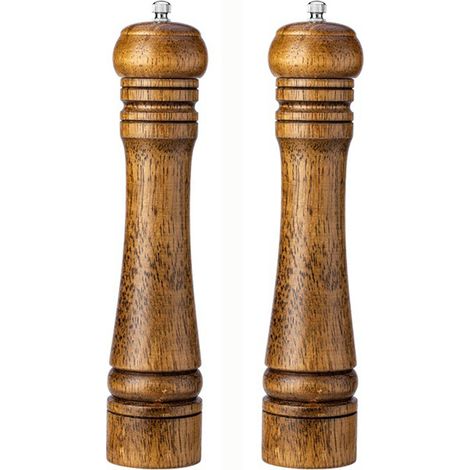 Lot de 2 moulins à poivre en bois naturel, réglables et réutilisables, cuisine – format 10 pouces (1/5)