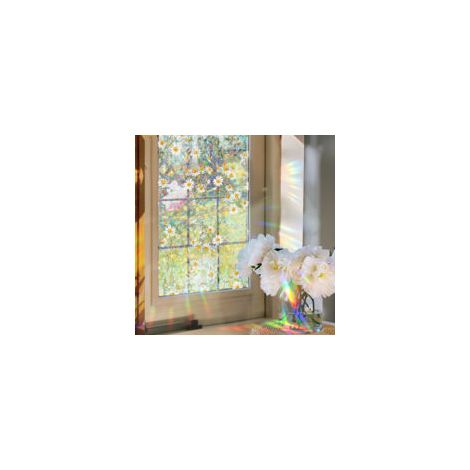 Regenbogenfarbene Sichtschutzfolie für Fenster, 100 x 43 cm, Sonnenschutz, UV-beständig, statisch haftend, 3D-Gänseblümchen-Motiv, selbstklebend, dekorativer Fensteraufkleber für Schlafzimmer - Crezuo