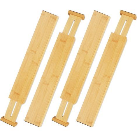 Lot de 4 séparateurs de tiroirs en bambou réglables – Dimensions 6 x 1,5 x 56 cm – Pour cuisine, bureau, chambre – Rangement optimisé (1/5)