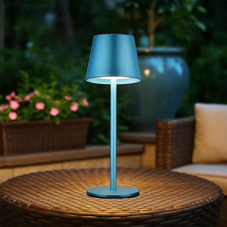 Außenleuchte Tischlampe Akku Tischleuchte Touchdimmer Flaschenaufsatz CCT, blau, USB-C, LED 3W 200Lm warm-kaltweiß, DxH 11,5x36 cm