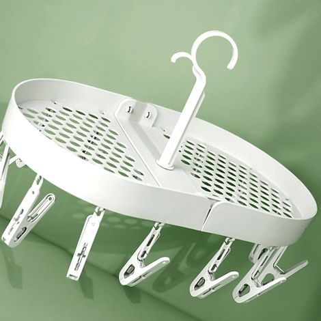 Égouttoir rotatif à 360° avec petits crochets, pliable et clip de suspension, beige, idéal pour la maison ou les dortoirs. (1/5)