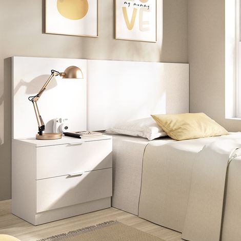 Cabezal de Cama Lead, Mesita Incluida, Individual, Estructura Marrón, 34x141 cm Blanco (1/5)