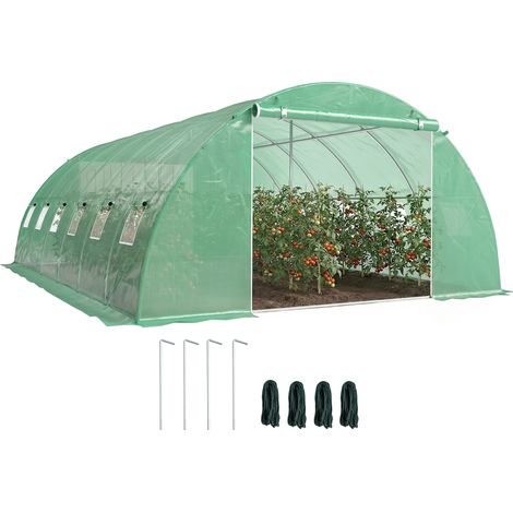 Outsunny invernadero de túnel 6x3x2 m con 2 varillas de soporte, puertas enrollables, 12 ventanas de malla, estructura de acero galvanizado, anti-uv