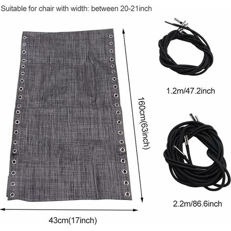 Tissu de remplacement de chaise, tissu de chaise longue anti-gravité (noir et gris) avec corde, accessoires de chaise, chaise longue de patio élastique élastique (1/3)