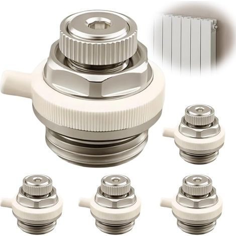 Lot de 5 valves de purge de radiateur automatique 1/2", purgeur de radiateur automatique, purge de radiateur automatique pour vanne de radiateur auto-ventilée, radiateur de radiateur en laiton (1/5)