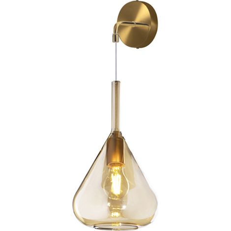Applique Contemporanea Kona Metallo Ottone Satinato Vetro Ambra 1 Luce E27 (1/3)