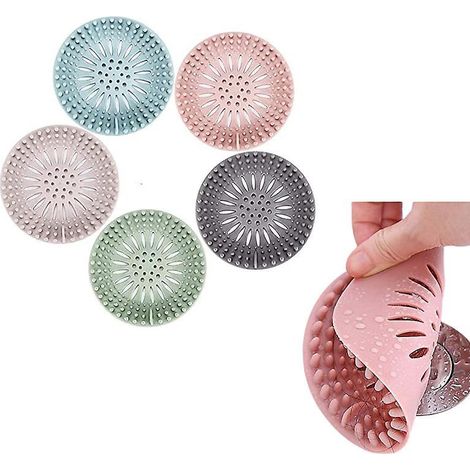 attrape-cheveux 5 Pices Bouchon De Cheveux En Silicone Durable Couvercle De Vidange De Douche Facile Installer Et Nettoyer Convient Aux Salles D (1/5)