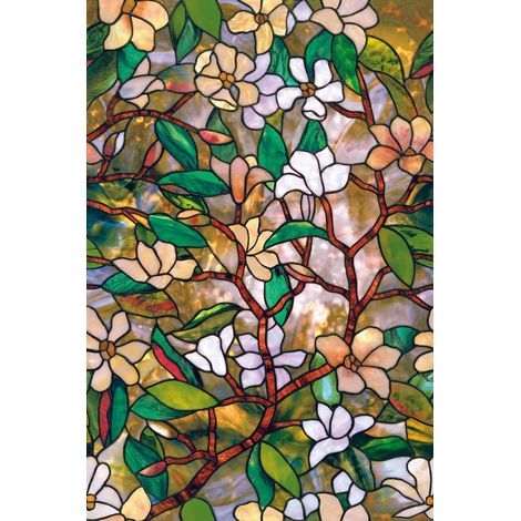 Rollen dekorative elektrostatische Fensterfolie, Buntglas-Fensterfolie, farbenfrohes Blatt- und Blumenmuster, 60 x 100 cm (1/5)