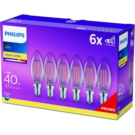 Philips LED E14 Lampadina Trasparente 4,3W 2700K (1/2)