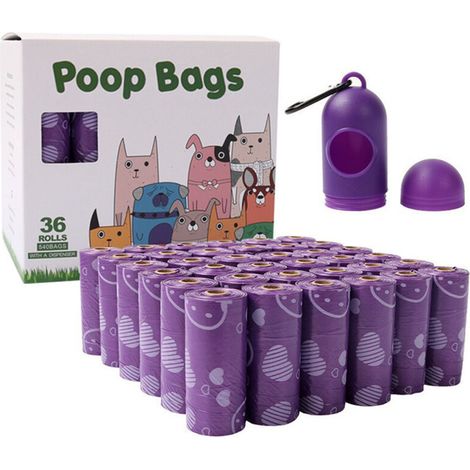 Sacs biodégradables pour déjections canines, sacs à déjections canines d'extérieur, parfum lavande, 540 sacs, 36 rouleaux (violet) (1/4)