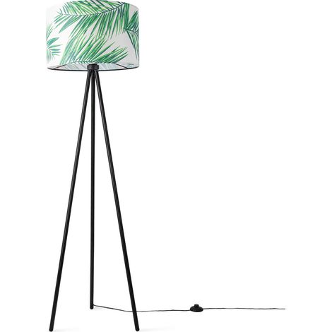 Paco Home Lampenschirm Stehlampe Wohnzimmer Stativ Lampe Büro Kinderzimmer Jungle Palme Grün (Ø45.5cm), Stehleuchte - Schwarz