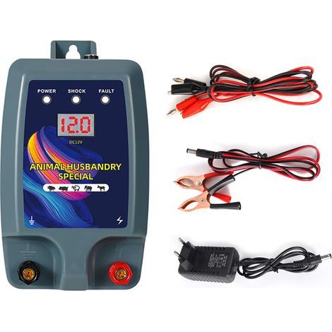 Kit de clôture électrique, clôture électrique pour bétail et animaux, électrificateur de clôture, haute puissance, 3 modes de puissance pour l'élevage de volailles