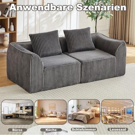 Modulares Cordsofa 235,5 x 101 x 72,5 cm Grau, montagefrei – MEUBLIV (1/5)