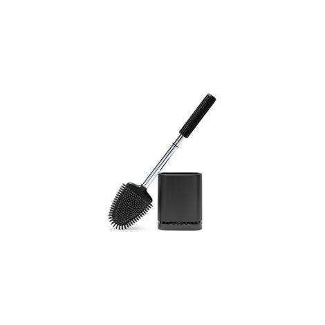 Brosse WC, Brosse Toilettes WC Silicone, Balai Toilette et Support, Noir Balayette Silicone Suspendu, Mural sans Percageà, Montage Mural/au Sol, Salle de Bain - Noir Mat