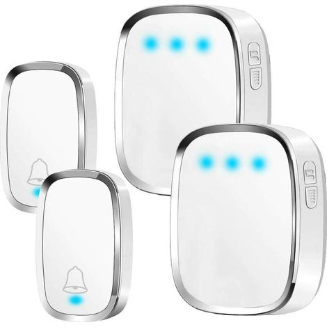 Sonnette sans Fil Extérieur Etanche, Sonnette de Porte à 300m de Portée, 2 Emetteur & 2 Récepteurs, Kit de Carillon sans Fil avec LED Flash, 36 Mélodies, 4 Niveau Volume, pour Maison, Burea (1/4)