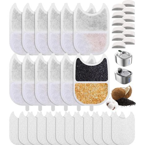 12 Filtre Fontaine Eau Chat,Filtre à Charbon 12 pièces et Une Eponge en Mousse 12 pièces,avec Résine et Charbon Actif,pour 4L Fontaine a Eau Chat sans Fil avec Detecteur de Mouvement (1/4)