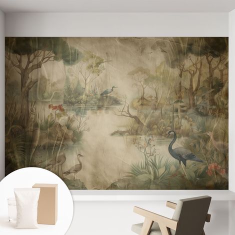 Tapete Vliestapete mit Kleber- abwaschbar - Raumgestaltung Schlafzimmer Wohnzimmer Tapete Waldszene 152x104 cm (1/5)