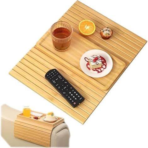 Plateau de Canapé 45.7x33.5cm, Plateau pour Canapé Antidérapant en Bambou, pour Snacks, Téléphone, Manettes, Tasses, Flexible et Pliable (1/5)