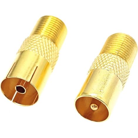 2X connecteurs coaxiaux plaqués Or F Femelle vers mâle TV/Femelle 9,5 mm pour antenne TV, convertisseur RF Satellite vers câble d'antenne, Adaptateur Sat pour antenne, câble Satellite, récepteur (1/5)