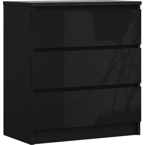 Cassettiera 3 cassetti, Nero Opaco / Nero Lucido, 70 x 79 x 39 cm (1/5)
