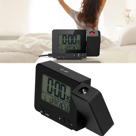 Réveil Projecteur Noir avec Affichage LCD du Temps et Température, Horloge Multifonction USB pour Chambre (1/5)