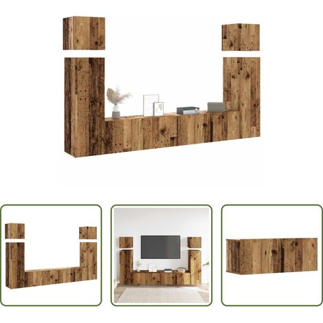 Meuble de salon -  Ensemble de meuble TV mural 8 pcs vieux bois bois d'ingénierie (1/5)