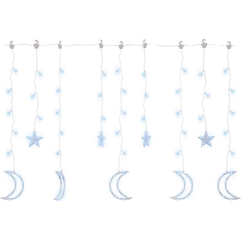 Guirlande rideau lumineux étoile et lune 138 LED 8 modes télécommande blanc froid 2 x 0,9 m (1/5)