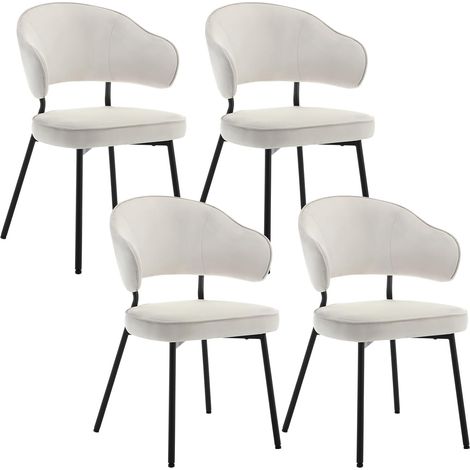 WOLTU Set di 4 Sedie per Sala da Pranzo. Sedie da Cucina con Schienale. Sedie Imbottite e Rivestite in Velluto con Gambe Metalliche. Sedie Moderne per Camera da Letto. Soggiorno. Crema (1/5)