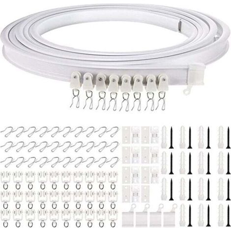 Rail de rideau flexible et incurvé pour plafond, support de tringle simple pliable pour cloison de séparation, fenêtre, plafond ( montage supérieur de 5 mètres) (1/4)