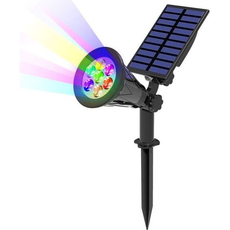 Projecteur solaire 7 LED étanche IP65 320 lumens 7 couleurs changeantes Angle réglable 180° Installation facile extérieur - 2Packs (1/5)