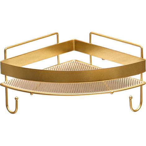 Duschablage, Eckwandregal, Acryl-Duschablage mit Metallgeländer und Haken (gold) (1/4)