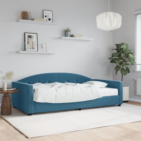 Lit Adulte,Lit simple,Lit de jour avec matelas bleu 100x200 cm velours CIV280577 (1/5)