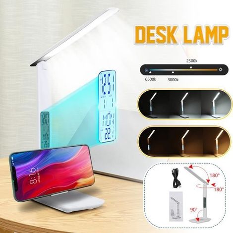 (Lichtfarbe: dimmbar) LED-Schreibtischlampe mit 3 Helligkeitsstufen (2800–5500 K) – Multifunktionales LCD-Display (1/4)