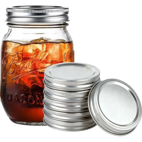 Couvercles réutilisables pour bocaux Mason, en métal, deux pièces, de qualité alimentaire, fermeture hermétique, argentés, 70 mm, lot de 10. (1/5)