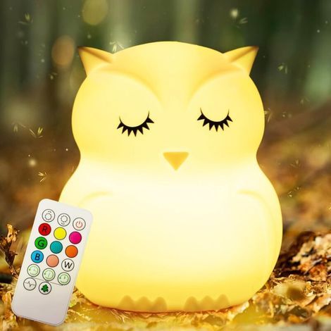 Veilleuse Enfant Chambre Lampe Veilleuse Bebe Veilleuse Hibou Multicolore Rechargeable LED Veilleuse 9 Couleurs Veilleuse Bébé (Télécommande + Tactile Dimm) [Classe énergétique A++] (1/5)