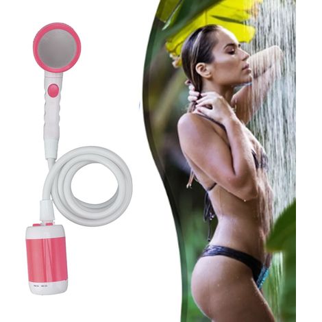 Ensemble de douche portable en ABS, acier inoxydable et PVC, pompe de douche électrique à piles à 3 vitesses pour camping et utilisation en extérieur, rose YFL-AquaForge