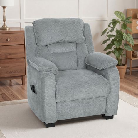 Fauteuil inclinable en velours gris avec repose-pieds, télécommande et poche latérale, 96 x 90 x 103 cm, gris (1/5)