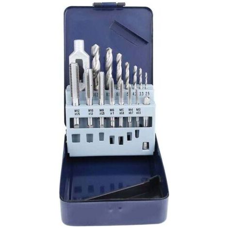 QORVA-15 Pcs Taper La Clé à Tarauder Tarauds Jeu De Forets Hélicoïdaux Acier Allié Traitement Des Métaux Outils De Filetage Avec Boîte De Rangement