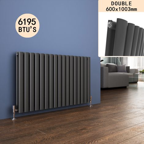 ELEGANT 600 x 1003 mm Anthracite High Quality Designer Column Radiator Double Oval Panel Radiator + Anthracite Thermostatic Radiator Valves (1/5)