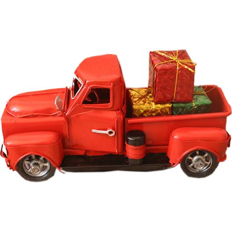 Camion Métallique Vintage - Décoration Intérieure Extérieure - Modèle de Camion à Benne Rouge avec Ornements de Noël - 1 Pièce (1/5)