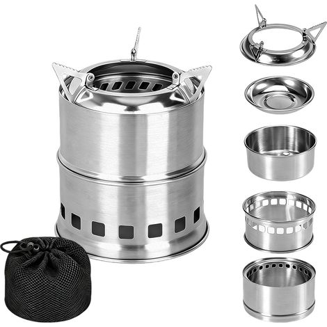 Réchaud de camping à bois, coupe-vent, en acier inoxydable Réchaud portable et pliable avec sac de transport pour camping, barbecue, pique-nique, randonnée et survie (1/5)