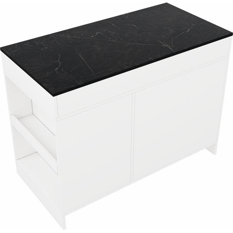 Isola da cucina bianca 120 x 60 x 90 cm con 3 cassetti, portaspezie e spazio per animali (1/5)